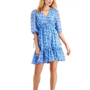 Taylor Blue Blouson Floral Babydoll Ruffle Flounce Dress